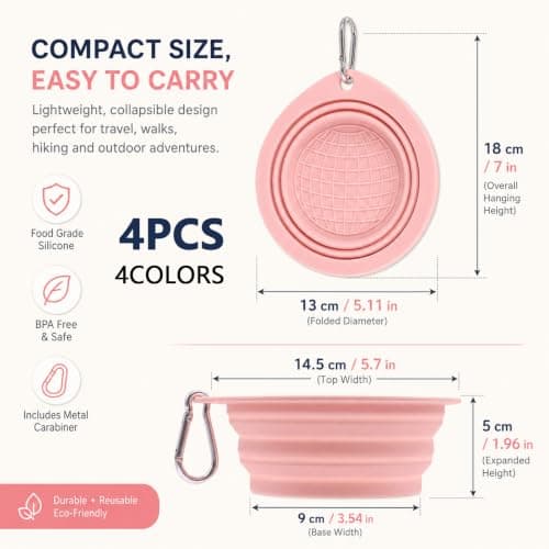 4 PCS Collapsible Dog Bowl, Portable Dog Water Bowl with Carabiner — view 2