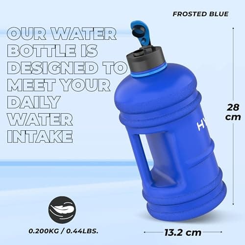 HYDRATE XL Jug 2.2L Water Bottle - Big Water Bottle with Integrated Handle and Nylon Strap - BPA-Free, Leak Proof Pop Cap Sports Bottle for Gym, Travel and Daily Hydration - Frosted Blue — view 3