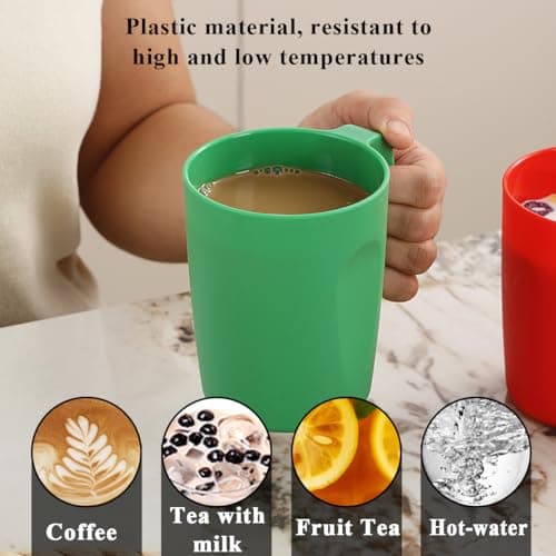 Kyraton Plastic Mug Set 12 Pieces, Unbreakable and Reusable Light Weight Travel Coffee Mugs Espresso Cups Easy to Carry and Clean Microwave Safe, Dishwasher Safe — view 5
