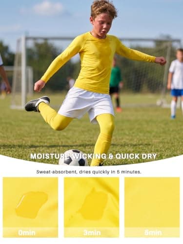 Hotfiary Kids Boys Thermal Base Layer Set Football Skin, Yellow, 8-9Y — view 5