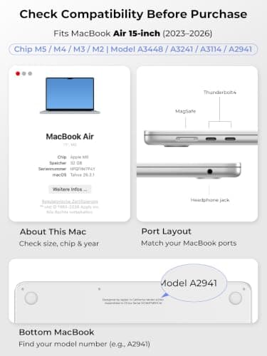 EooCoo for MacBook Air 15 inch Case 2026-2023 M5 M4 M3 M2 Crystal Clear — view 3