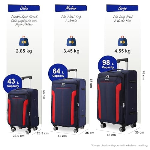 Infinity Leather Expandable 3 Piece Luggage Sets Soft Shell Lightweight Nylon Travel Cabin Case Holiday Suitcase Bags (3 Pcs Set Including Cabin,M,L) — view 2