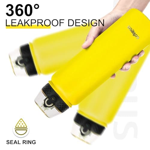 GOPPUS 1L/32oz Stainless Water Bottle with Straw Double Wall Insulated Bottles with Strap Reusable Vacuum Thermal Flask Leakproof Keep Cold Drinks Bottles with Flip Top Lid BPA Free (Yellow) — view 4
