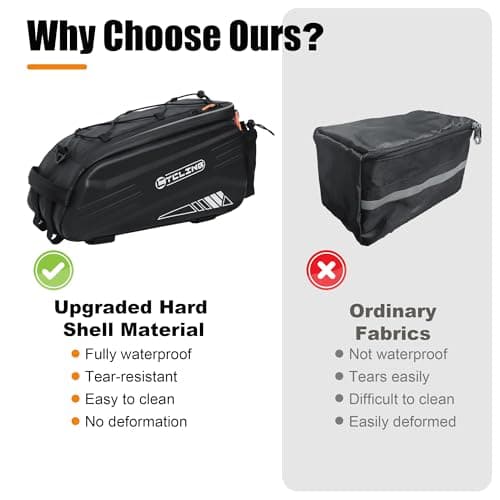 NDakter Bike Bags, 10L Bicycle Pannier Bag for Cycle Rear Rack Waterproof 3 in 1 Ebikes Trunk Bag, Reflective Electric Bike Saddle Panniers Bag with Shoulder Strap (10L EVA Hard Shell Waterproof) — view 2
