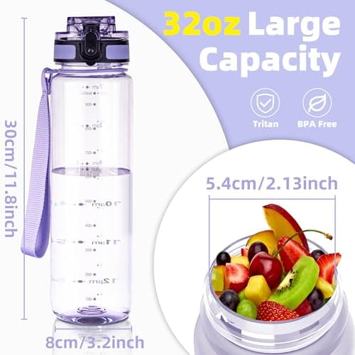 OLDLEY 1L/32oz Sports Water Bottle, 1000ml Motivational Water Bottles with Time Markings Drinks Bottle Leak Proof & Lock Cover & No Straw, Tritan BPA Free for Women Men Gym School Cycling Hiking — view 4