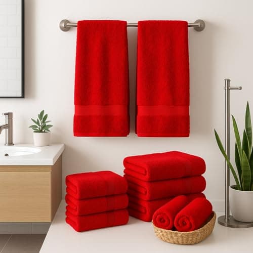 Diamond Tex Egyptian Multicolour Towels - Super Soft Luxury Bath Towels Large - 600 GSM Lint Free Fast Drying Towel for Gym Salon, Spa & Hotel Quality (1, Hot Red) — view 4