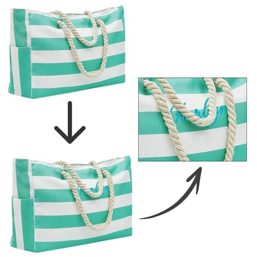 Custom Beach Bag, Personalised with Name Embroidered – Summer Beach Bags for Women, Large Capacity Striped Travel Storage – Holiday Gift for Her Mum Vacation Trip (Turquoise) — view 5