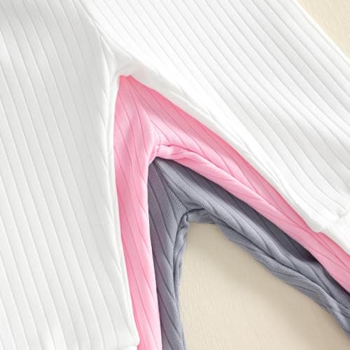 JCOPLY Baby Girl Leggings 3 Pack Set Toddler Ribbed Cotton Trousers 0-3T (Gray White Pink, 2-3 Years) — view 2