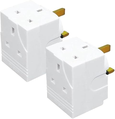 3 Way 3 Pin Power Plug Adaptor 2 Pack 13A Fused Cube Multi 3 pins Wall Socket Splitter Extension 250V Power Extender portable UK Plug for Home Office