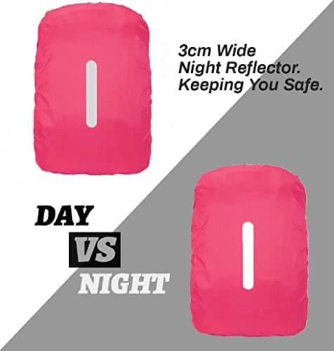 1 Pack Reflective Backpack Cover, Waterproof Backpack Rain Cover, Reflective Rucksack Covers in Polyester, Waterproof Rucksack Cover for Outdoor Hiking Riding Climbing, Fluorescent Pink-M(26-40L) — view 5