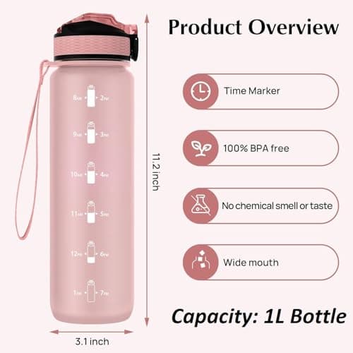 EYQ 1L Water Bottle, 1 Litre Water Bottle with Straw, 32oz Leak-Proof Motivational Sports Drinks Bottle with Time Marker, Tritan BPA-Free, Drinking Waterbottles for Gym Outdoor Sports — view 2