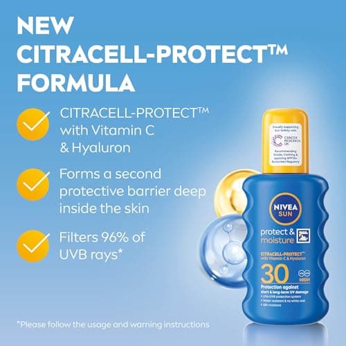 NIVEA SUN Protect & Moisture Sun Spray SPF 30 (200 ml), Moisturising Suncream Spray with SPF 30, Advanced Sunscreen Providing Immediate UVA + UVB Protection, Fast-Absorbing No White Cast Formula — view 3