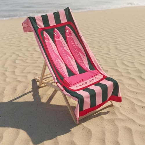 OHS Beach Towel Sardine Striped, Super Soft Quick Dry Sand Free Beach Towels for Adults Kids Large Lightweight Compact Travel Summer Essentials Microfibre Towel, Pink/Green - 71 x 152cm — view 2