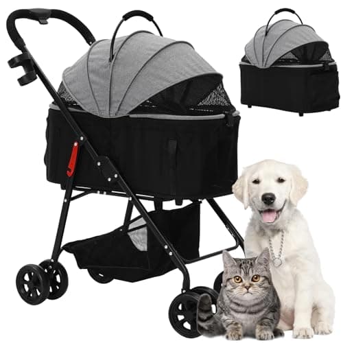 Foldable Pet Strollers with Detachable Carrier,Stroller for Medium Dogs