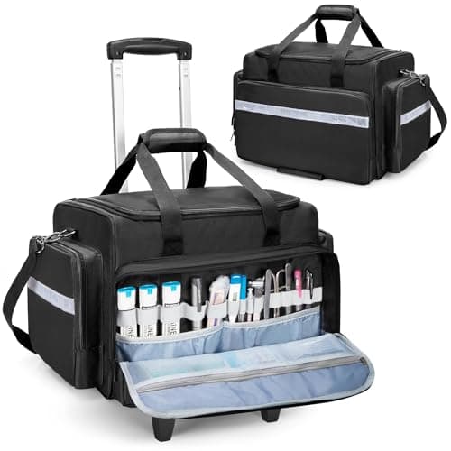 Damero Large Rolling Medical Bag with Detachable Trolley, Black