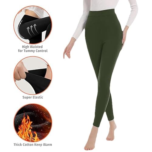 Jamron Women's Fleece Lined High Waist Leggings Winter Thermal Leggings Trousers Yoga Pants Army Green SN0711181 S/M — view 6