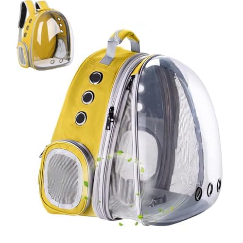ZHUIYIWIN Cat Carrier Backpack, Expandable Cat Carrier Backpack, Ventilated Cat Bubble Backpack for Pet, Pet Carrier for Travel Hiking Walking Camping (Yellow, Front Extension)