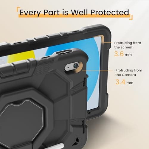 KVTVOU Case for iPad (A16) 11th Generation 2025 / iPad 10th Generation 2022 10.9 Inch, Military Grade TPU Drop Protection Cover, 360° Rotating Stand/Pencil Storage/Shoulder Strap, Black — view 5