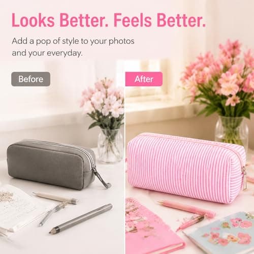 CAYLEKI Lightweight Nylon Pencil Case with Striped Design - Durable Stationery Organiser Bag for School, Work & Travel, Holds Over 30 Pens, Scratch-Resistant, Easy-Clean Textured Fabric (Pink White) — view 4