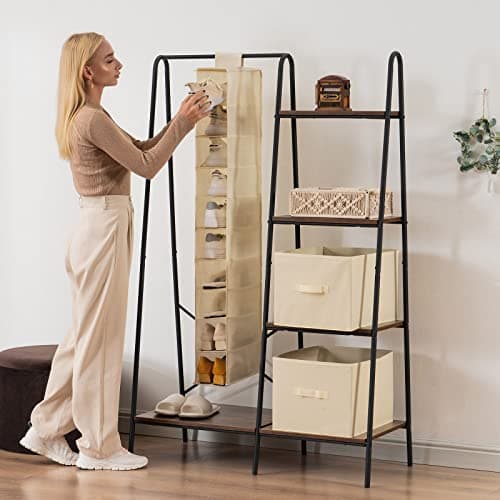 YOUDENOVA Hanging Shoe Rack 10-Shelf Shoes Storage for Wardrobe Collapsible Hanging Shoe Organizer Slim Organiser Durable Fabric Wardrobe Storage Solutions for Shoes,Clothes,Hats - Beige — view 4