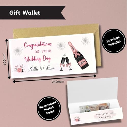 All Things Personal Personalised Wedding Money Wallet Card Set with Champagne Design, 21x10cm with Matching Envelope, Perfect for Cash and Vouchers — view 2