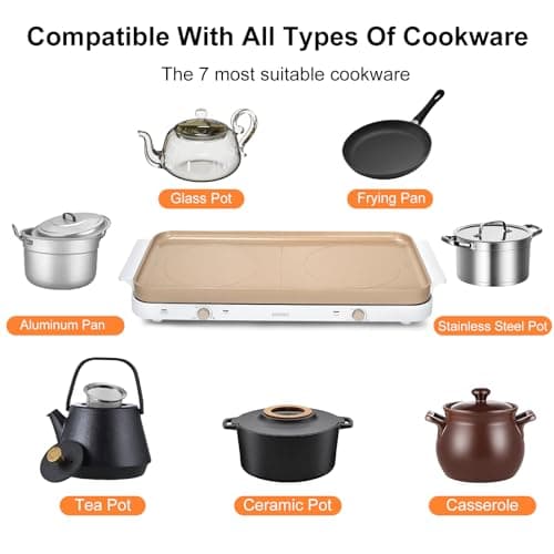 AEWHALE 2-in-1 Electric Griddle & Hot Plate, portable hob Gold — view 3