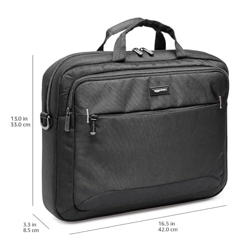 Amazon Basics Compact Laptop Shoulder Bag Carrying Case with Padded Strap and Zippered Accessory Pocket, 1-Pack, 15.6 inch - 39.6 cm, Black — view 6