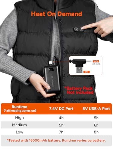 DR.PREPARE USB Electric Heated Gilet, Unisex Heated Vest, Lightweight Heated Jacket with 3 Heating Levels, 10 Heating Zones, Adjustable Oversized for Hiking, S-M (Battery Pack Not Included) — view 5