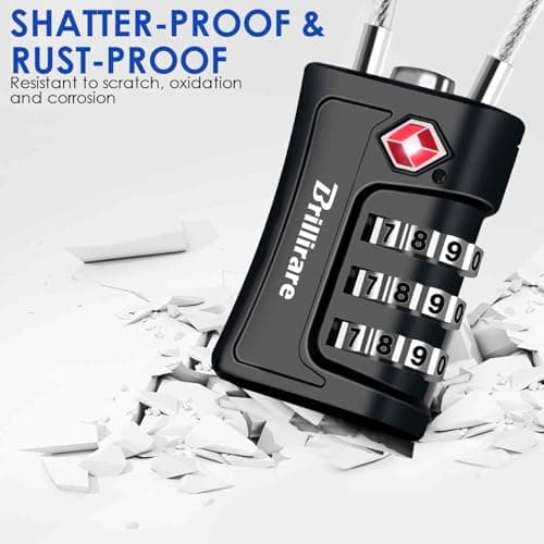 BRILLIRARE 2 Pack TSA Approved Luggage Locks, Combination Travel Cable Padlock, 3-Digit Waterproof Lock, TSA Accepted Outdoor Keyless Resettable Lock for Lockers, Bags, Gym, Gate-Black — view 5