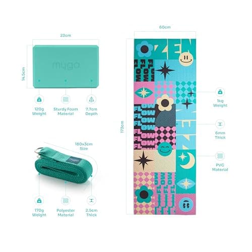 MYGA Yoga Starter Set - 6mm Non-Slip Yoga Mat, Yoga Block and Strap - Starter Kit for Beginners in Pilates, Exercise and Fitness - Choice of Design (Spirit) — view 2