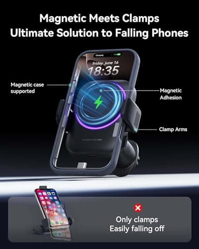 INIU Car Wireless Charger Yellow, Qi2 Certified 15W Fast Charging Car Mount Charger for Magsafe with Strong Magnetic Hold, Air Vent Clip & RGB Lighting for iPhone 16 Pro Max/15/14/13/12 Accessories — view 3