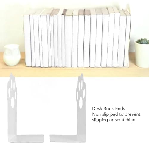 TYTOGE Cartoon Bookends, Non Slip Pas L Shape Design Heavy Duty Steel Book End Shelves for Home for Holding Magazine Folder DVD (White) — view 5