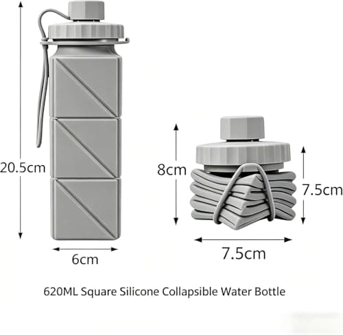 BAISEBAOFU Silicone Collapsible Foldable Water Bottle 620ml Reusable Portable Leak Proof Sports Bottle for Camping Hiking Gym Cycling Travel Running (Gray) — view 4