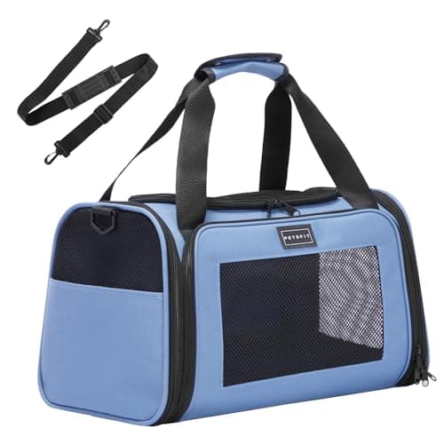 PETSFIT Cat Carrier with Extendable Fleece Mat, Pet Carrier Airline Approved,Cabin Size for Travel, Vet Visit Up to 12 Lbs (44 * 26.5 * 27CM, Blue)