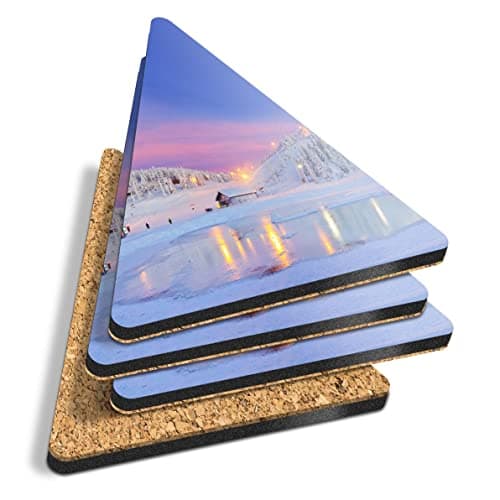 4 x Triangle Coasters - Ruka Finland Travel Snow Winter Sky Cork Backed MDF Glossy Tea Coffee Accessory #24127