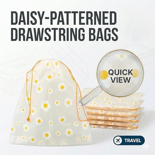 Gaomumu 5PCS Frosted Daisy Drawstring Storage Bags, Reusable Heavy Duty EVA Travel Shoe Pouch, Waterproof Clothes Cosmetic Organizer,Suitable for Toiletries, Gym, Home Organisation,Travelling — view 5
