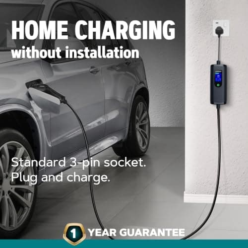 VORSPRUNG® Portable Type 2 EV Charger – 10 Metre EV Charging Cable with Digital Control Screen, UK 3 Pin Plug, T2 Female Connector, Adjustable 6A 8A 10A 13A, Free Carry Case (10M) — view 3