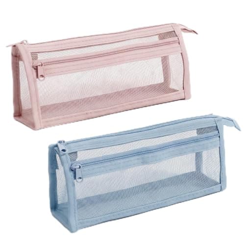 guduling 2 Pcs Mesh Makeup Bag,Small Mesh Makeup Brush Bag,with Zipper, Small Meshs-Zipper Pouch Cosmetic Bags for Pencil Case Travel Office Purse Diaper Bags