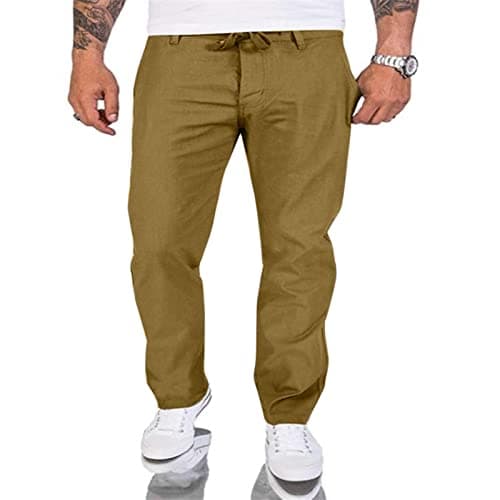 Mens Outdoor Leisure Pants, Soft Cotton Blend, Straight Leg Cut, Pull on Waist, Adjustable Drawstring, Side Pockets, City Break, Travel Day, Garden Party, Coffee Run, Casual Friday Look — view 2