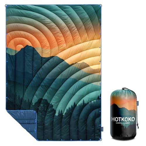 hotkoko Mini Camping Blanket Lightweight Down Alternative Puffy Printed Camping Blanket Packable Outdoor Blanket for Camping, Travel, Stadium, Hiking, Picnics