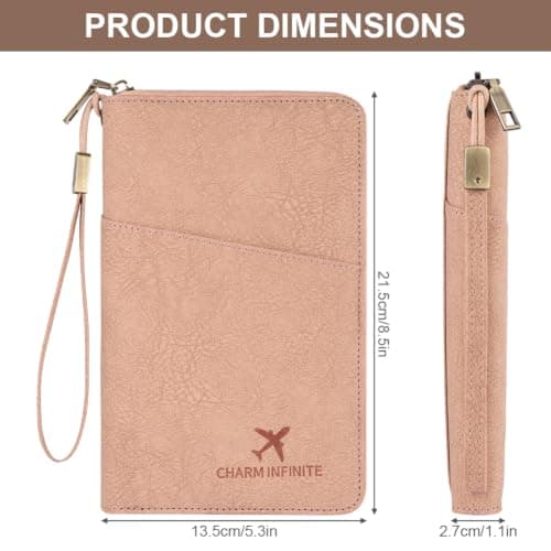 AOOSU Travel Wallet, Family Passport Holder, RFID Blocking Travel Accessories Document Organiser, Travels Document Holder for Tickets Waterproof Cover Holiday Essentials Case for Man & Woman Pink — view 2