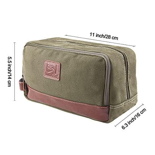 Seemeroad Travel Toiletry Bag for Men and Women, Canvas Toiletry Organizer Water-Resistant Vegan Leather, Hanging Dopp Kit Shaving Bag for Toiletries Accessories (Army Green, Large) — view 3