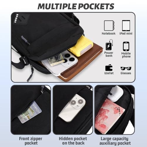 Aucuu Men's Shoulder Bag, Oxford Crossbody Bag, Waterproof Men's Small Side Bag, Casual Handbag, Messenger Bag with Zipper and Adjustable Strap, Lightweight Chest Sling Bag for Daily Use, Work, School — view 6