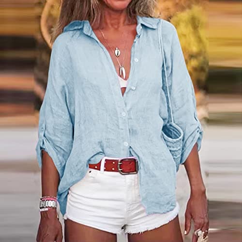 2026 New Womens T Shirt Flexible Sports Wear V Neck Long Sleeve Soft Fabric Soft Handle Spring Summer Solid for Beach Holiday City Break Everyday Styling Light Blue 3XL — view 2