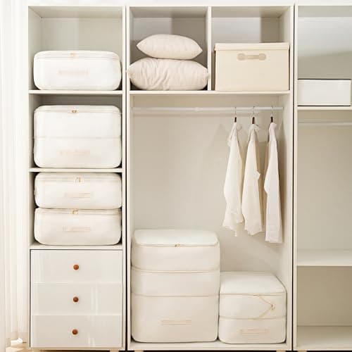 Fivaran Ultra Space Saving Self Compression Organizer, Comforter Storage Bag for Clothes, Blankets, Pillows, Duvet, Comforters, Bedding Sets and Much More (Khaki,L - 54 * 42 * 30cm) — view 5