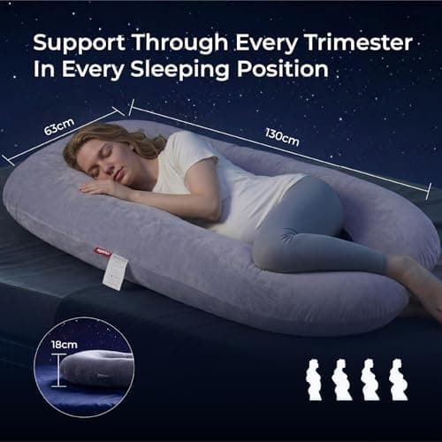 momcozy U Shaped Lite Pregnancy Pillow, Velvet Grey — view 4