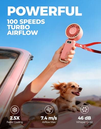 Diveblues Turbo Portable Handheld Fan, 100 Speed Stepless High Speed Hand Held Fan, 12H Cooling Rechargeable Mini Fan, 180° Foldable Neck & Desk Fan, LED Display, Travel Essentials, Gifts — view 2