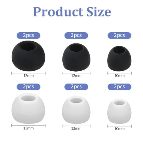 6 Pairs Replacement Earbud Tips, Earbuds Replacement Rubber Tips Earphone Buds, 3 Sizes(S/M/L) Replacement Silicone Earplugs for In-Ear Headphones, Earphone Tips - Black & White — view 2