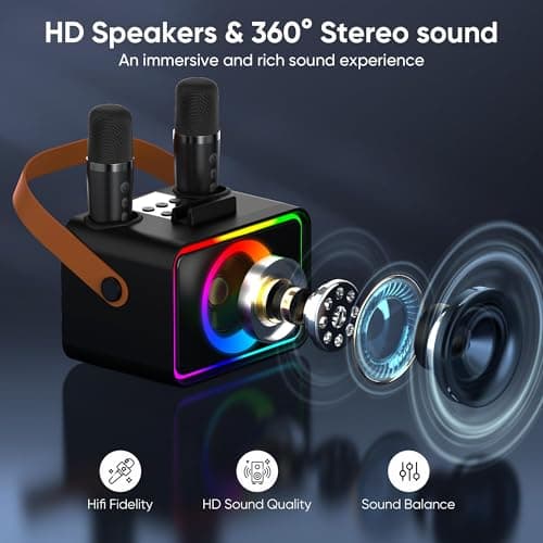 Karaoke Machine 2 Microphones for Adults Kids, Portable Bluetooth Karaoke Speaker for Adults & Kids, Party PA Stage with Disco Lights for Gatherings, Gifts for Family — view 2