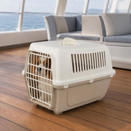 URBNLIVING Plastic Pet Carrier Dog Cat Travel Crate (Brown-Medium) — view 4